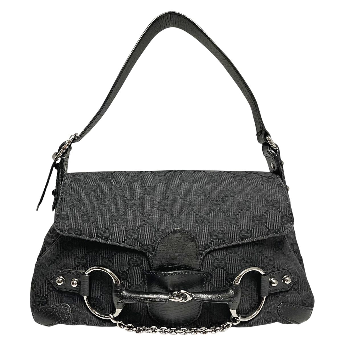 【中古】 GUCCI グッチ GGキャンバス ホースビットワンショルダーバッグ 黒 114915 ヴィンテージ シルバー金具 レディース 24016427 MK