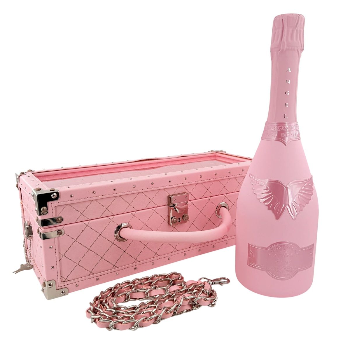 【中古】エンジェル ドゥミセック ロゼ 750ml レザーラッチ 塗装剥げあり ピンク ANGEL CHAMPAGNE NV Demi Sec Rose ブリュット シャンパン 果実酒 箱有り スパークリング シャンパーニュ 酒類 26015813 AS｜歌舞伎屋 X シルバーバンク