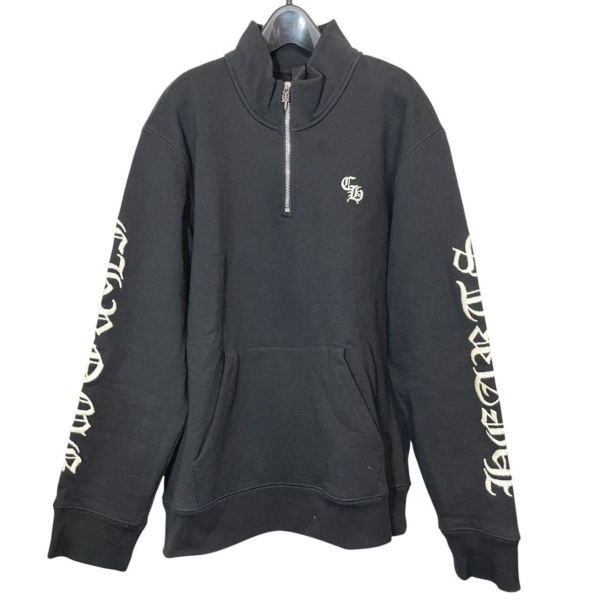 【中古】CHROME HEARTS クロムハーツ Y NOT SLO RIDE 1 2 ZIP ロゴ刺繍ハーフジップスウェット サイズ:L ブラック スウェット・トレーナー 25002892 RD｜歌舞伎屋 X シルバーバンク