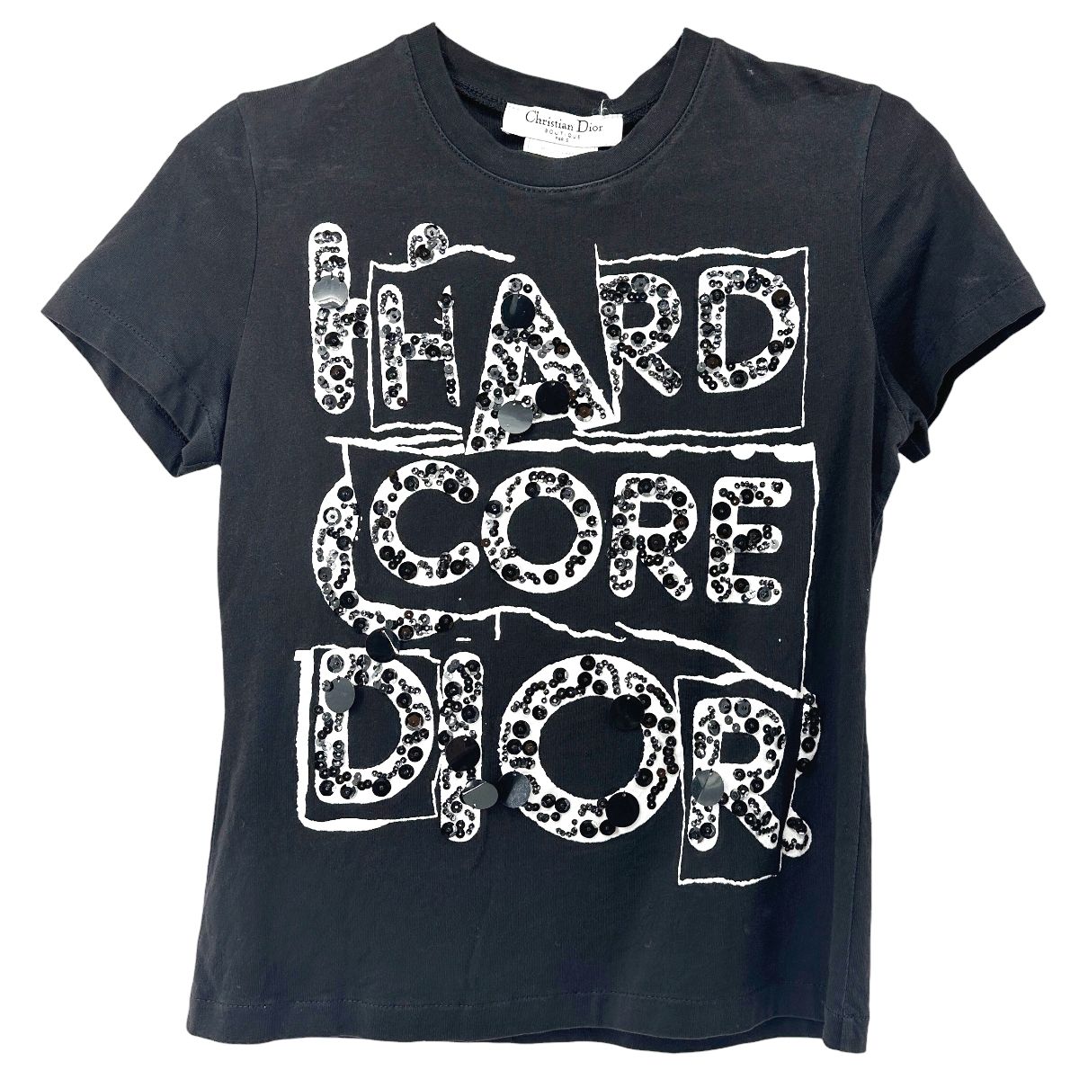 【中古】 Christian Dior クリスチャン・ディオール ヴィンテージ スパンコール Tシャツ F42 黒 コットン 3E16155021 ガリアーノ期 トップ レディース 25029546 HO|歌舞伎屋 X シルバーバンク