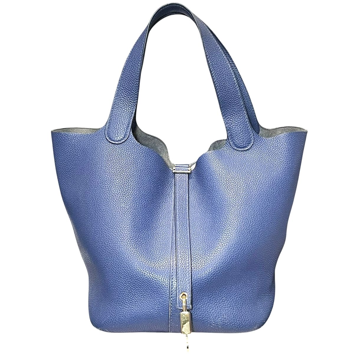 【中古】 HERMES エルメス ピコタン鍵を掛けるMM 22 トゴ 米国海軍 ブルサフィール G金具 U目じるし カデナ・鍵嘱する ハンドバック ※傷大 25032117 MK