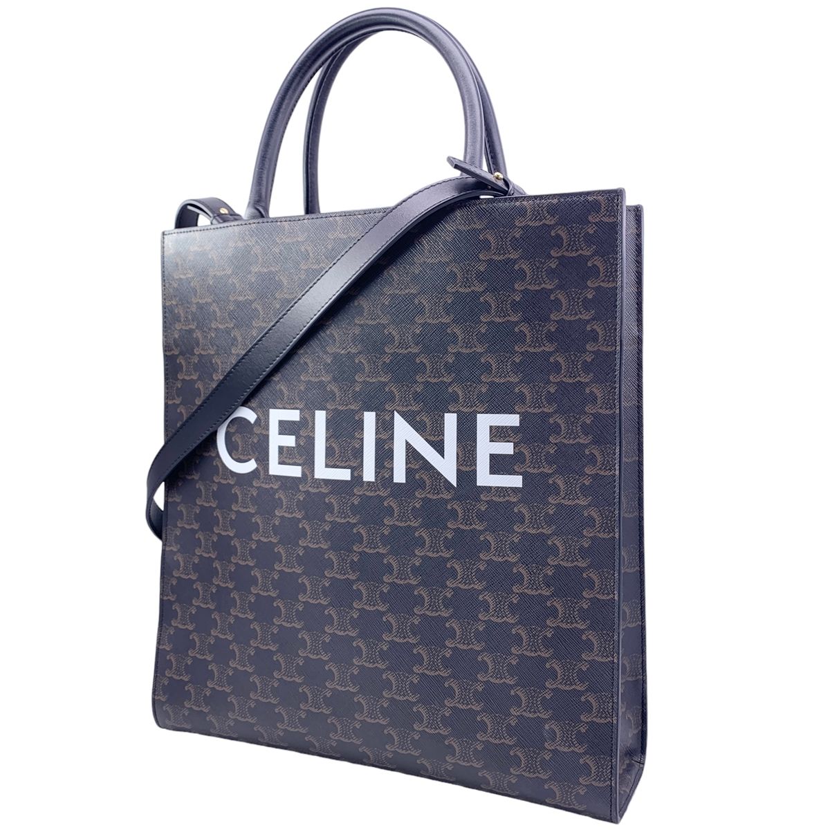 【中古】 CELINE セリーヌ トートバッグ 194432EJG.38SI 並み並み バーティカル 河馬 ロゴタイプ入り口・入口トリオンフキャンバス 2way 黒いこと 22040374 MK