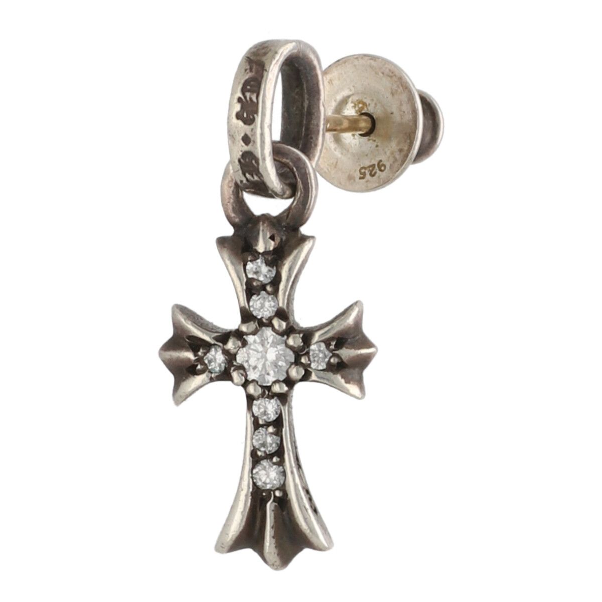 【中古】 CHROME HEARTS クロムハーツ ベイビーファットクロスピアス SV925 しろがね色 アフター金剛石 イヤリング 付属物 もの言う花24031127 RS