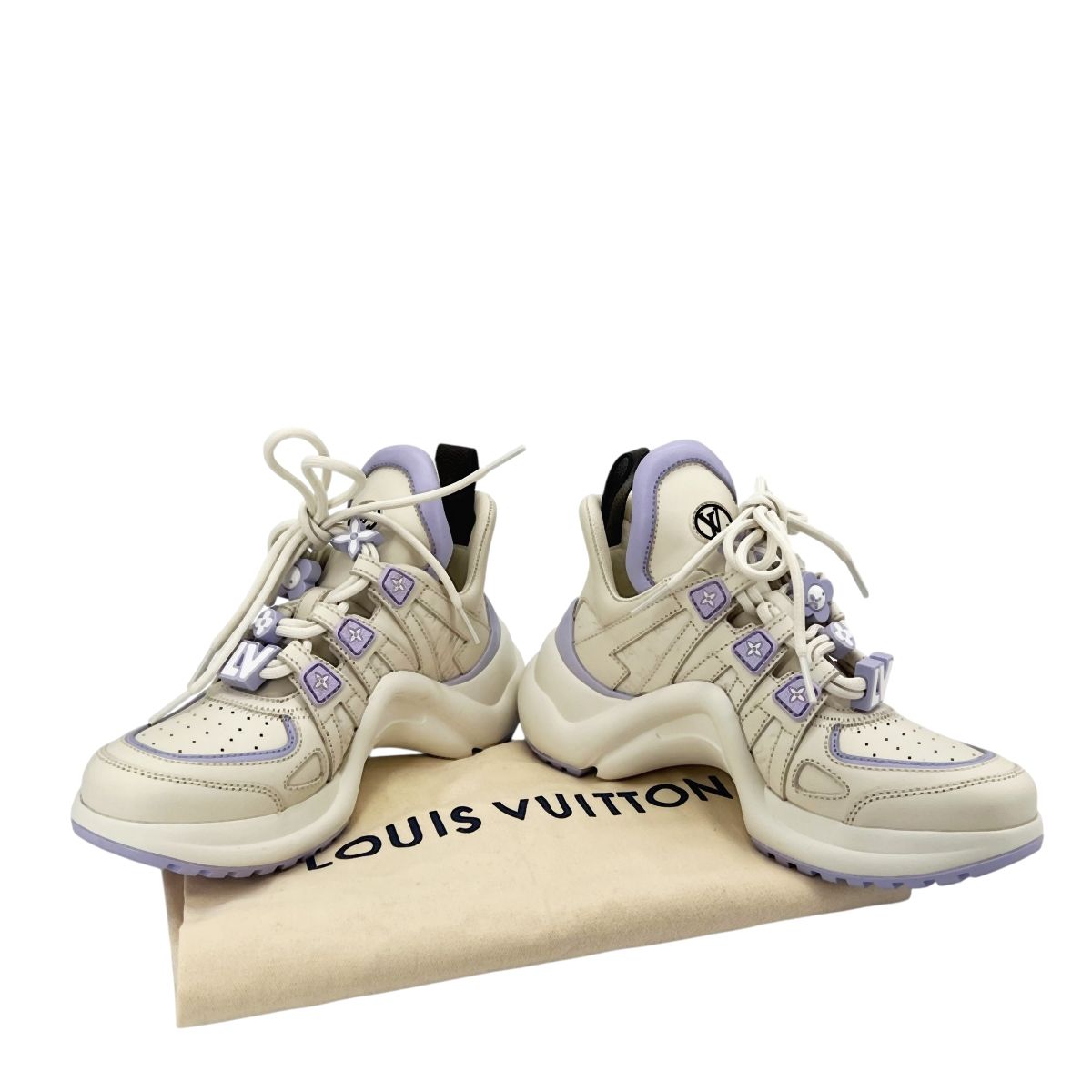 【中古】LOUIS VUITTON ルイ・ヴィトン LVアークライト スニーカー 1AD290 VL0244 サイズ35 1/2 23cm レディース 靴 ホワイト×ライトパープル 25006978 QB