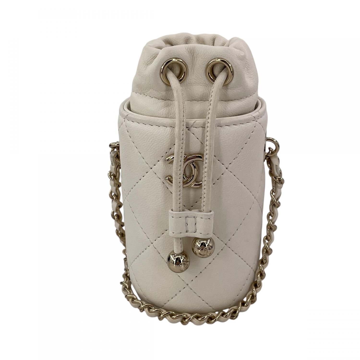【中古】 CHANEL シャネル 巾着チェーンショルダーポーチ ホワイト レディース 25009409 KJ