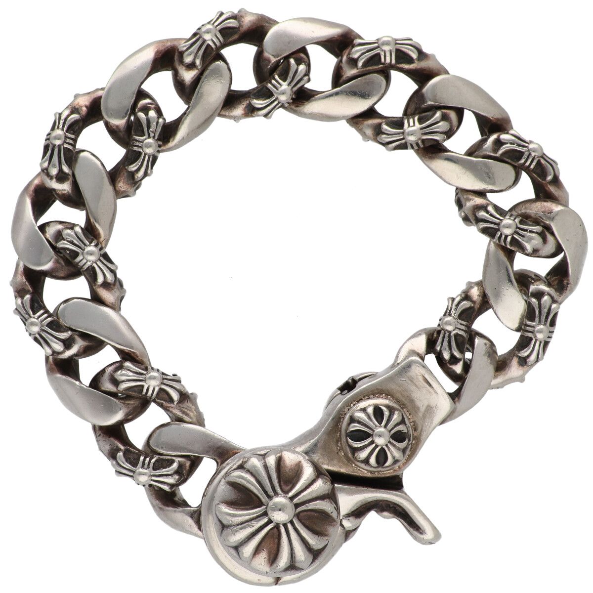 【中古】 CHROME HEARTS クロムハーツ ファンシーリンク クリップ ブレスレット 13リンク SV925 シルバー チェーン バングル メンズ 25030905 AO｜歌舞伎屋 X シルバーバンク