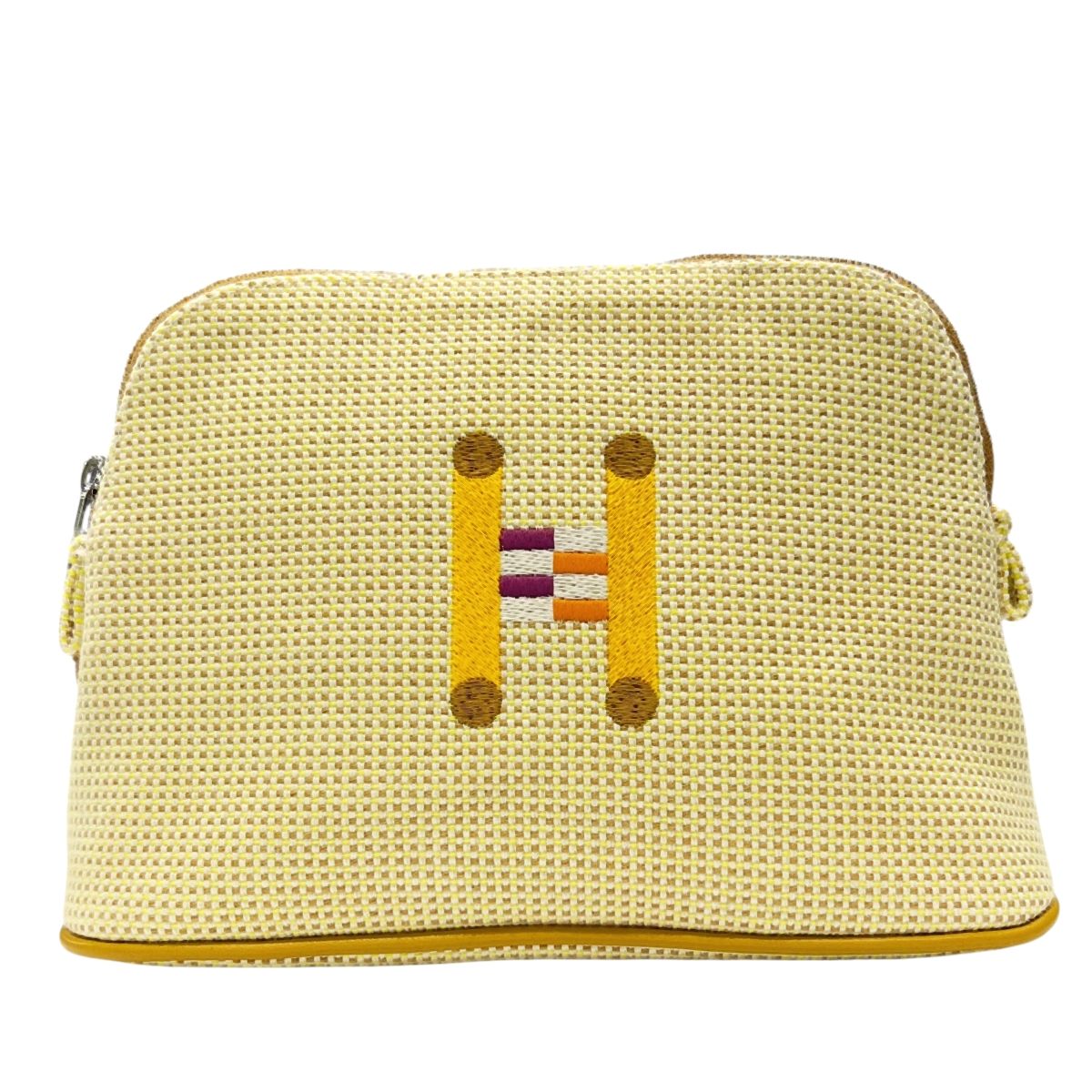 【中古】 HERMES エルメス  ボリードポーチ クレイジーH ミニ シトロン パラジウム金具 黄色 トワルH  帆布 綿 かざり付ける合財袋 レディース 25023125 HO