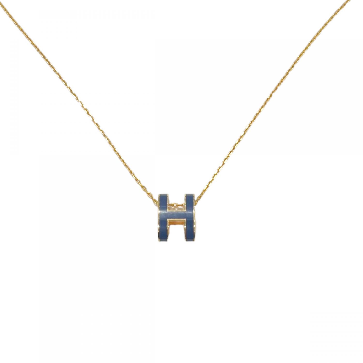 【中古】 HERMES エルメス ポップアッシュ H ペンダント ネックレス ブルー×ピンク ゴールド アクセサリー24035078 SA