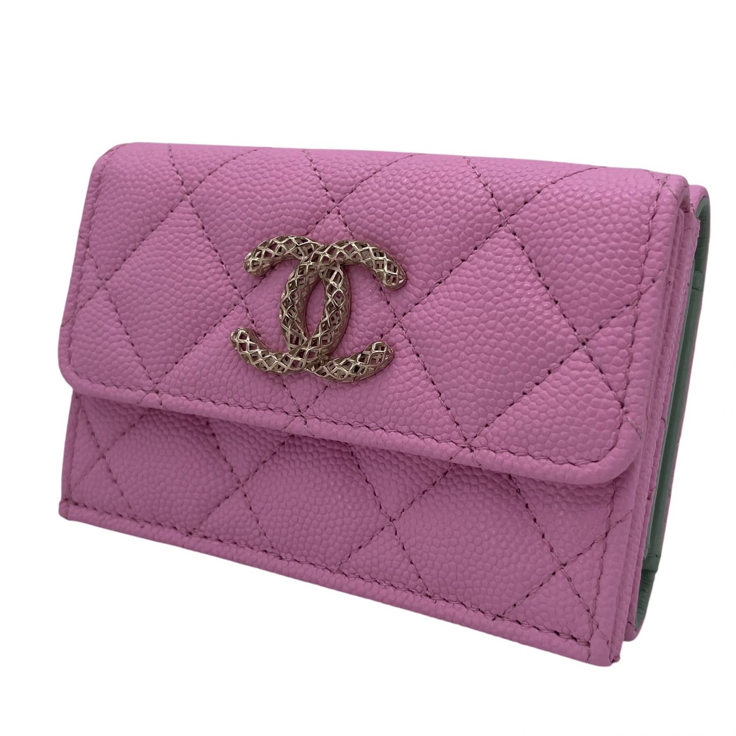 【中古】 CHANEL シャネル キャビアスキン フラップ レディース財布 マトラッセ スモールフラップ ウォレット 23042993 AT
