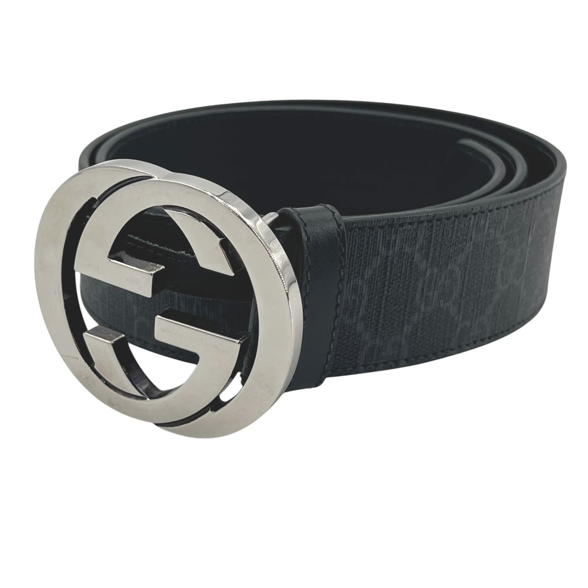 【中古】 GUCCI グッチ バックル インターロッキングG バックル付き添い人 GGスプリーム 帆布 三尺帯 薄墨色 レディース メンズ 25040178 CA