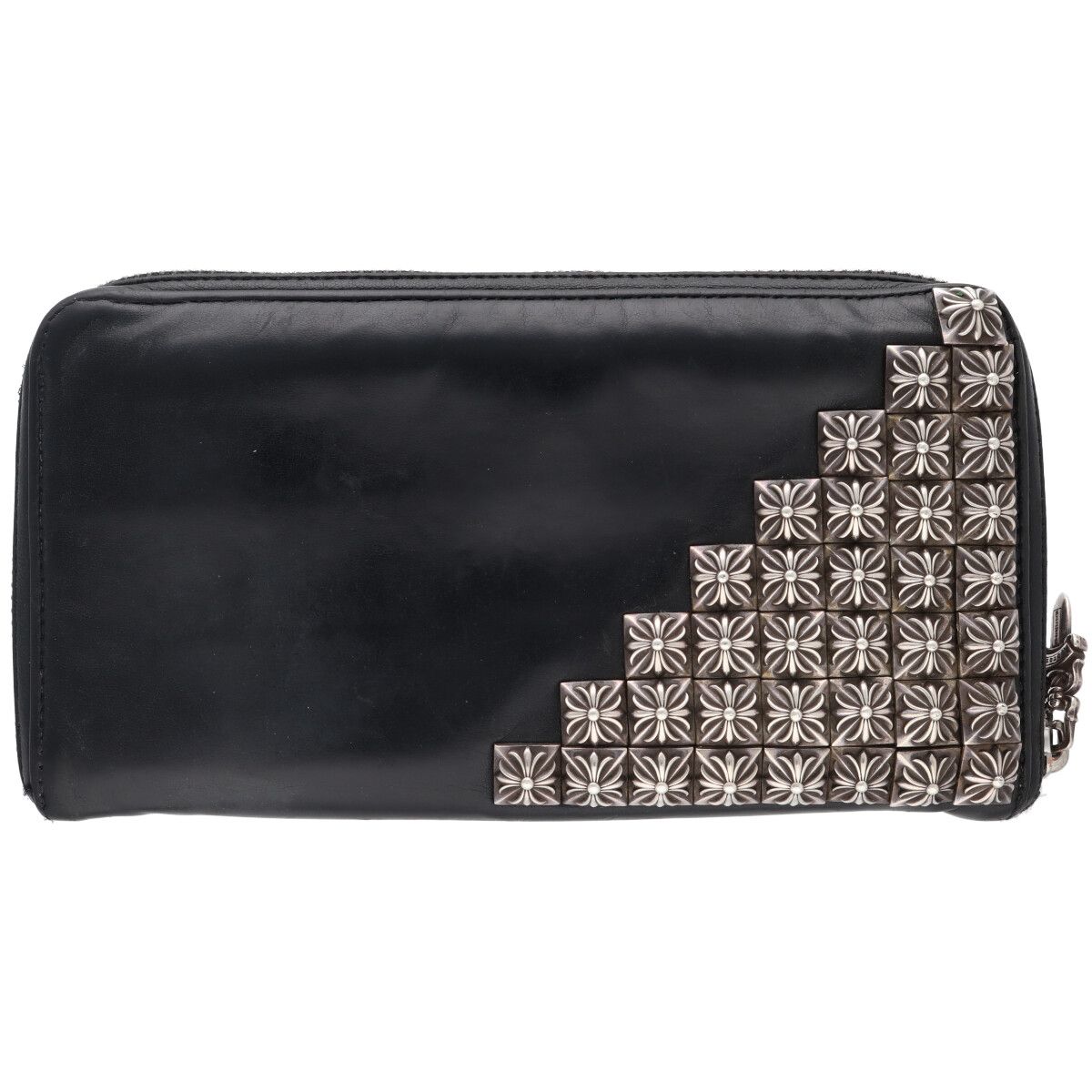 【中古】 CHROME HEARTS クロムハーツ REC F ZIP ゼロピラミッドスタッズ ウォレット なめし革 SV925 黒いこと しろがね色 長金入れ ロングウォレット 26015215 RS