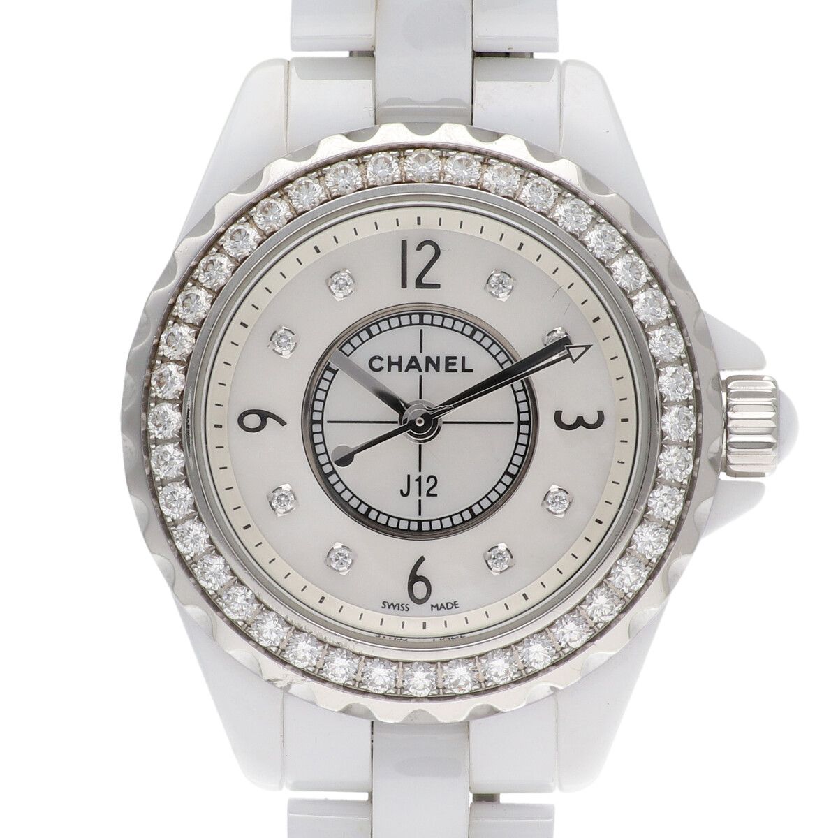 【中古】 CHANEL シャネル J12 H2572 QZ 石英 29MM ベゼルダイヤ 外殻文字記号盤 8PD ウォッチ レディース 24034363 AO