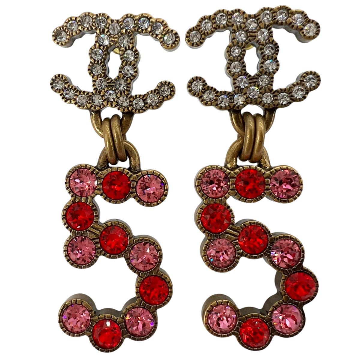 【中古】CHANEL シャネル ココマーク×No.5 ラインストーン ピアス ナンバー5 ゴールド×ピンク GP B20S アクセサリー レディース 25018801 QB|歌舞伎屋 X シルバーバンク