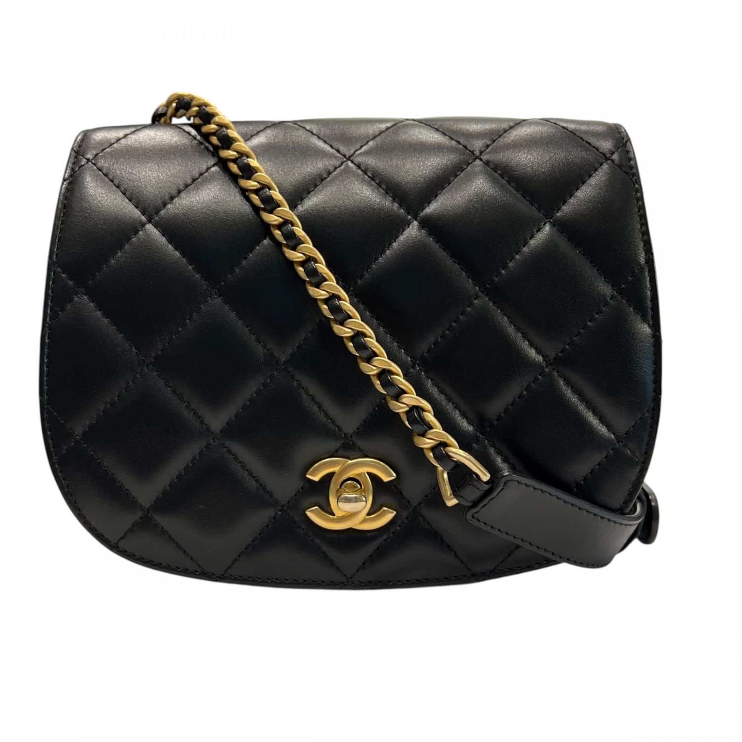 【中古】 CHANEL シャネル AS3483 マトラッセ ラウンドチェーンショルダーバッグ ランダムプレート ゴールド金具 ラムスキン ブラックレディース 26019021 SA｜歌舞伎屋 X シルバーバンク