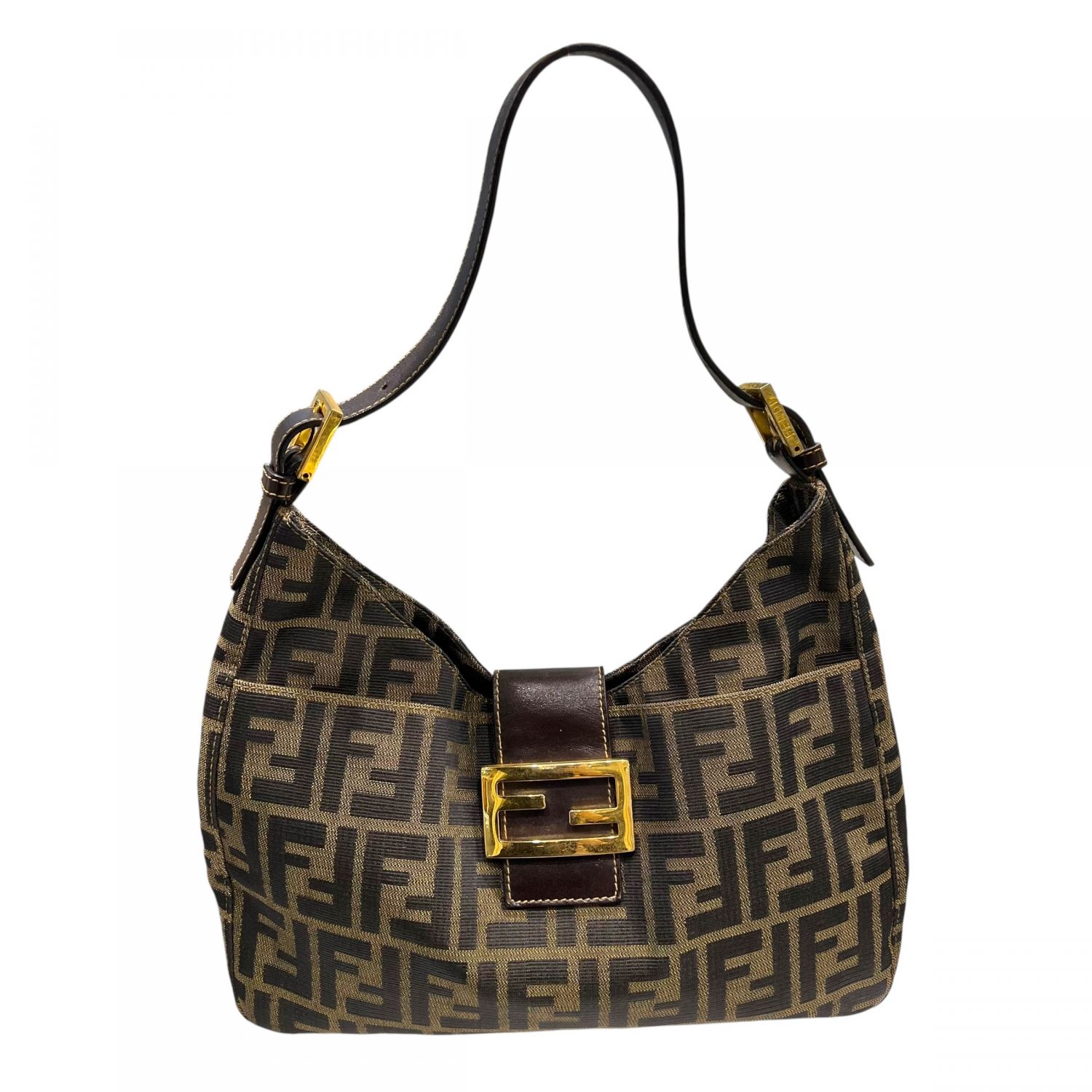 【中古】 Fendi フェンディ ズッカ フラップ ワンショルダーバッグ ハンドバッグ ゴールド金具 ブラウン レディース 26002840 SA
