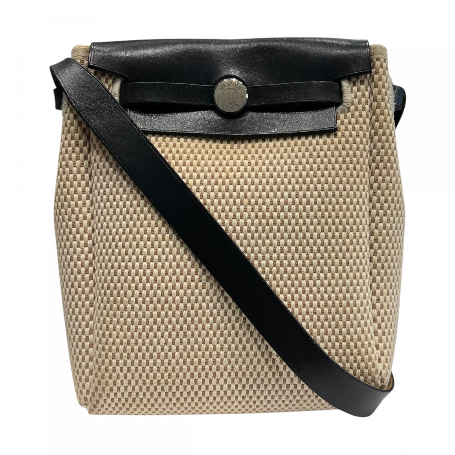 【中古】 HERMES エルメス 2WAYエールバッグ TPM ショルダーバッグ □H刻印 シルバー金具 トワルGM&times;カーフレザー 黒 ベージュ替バッグ付 26007188 SA｜歌舞伎屋 X シルバーバンク