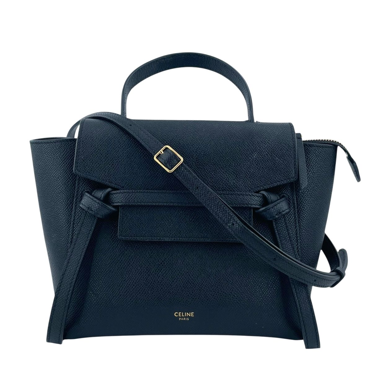 【中古】 CELINE セリーヌ ベルトバッグ ナノ 2wayハンドバッグ カーフレザー 黒 ゴールド金具 ショルダーバッグ レディース 26002943 HO