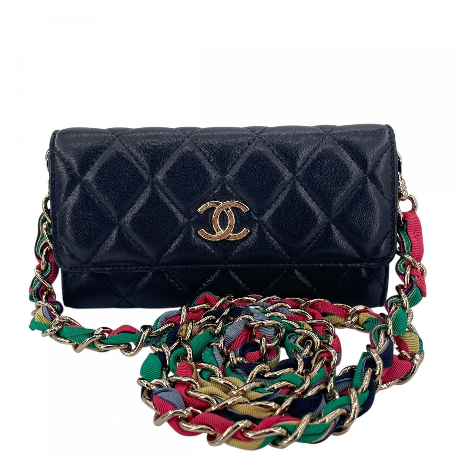【中古】 CHANEL シャネル マトラッセ チェーンウォレット ラムスキン AP2056 ロングウォレット ブラック レディース 25022242 KJ