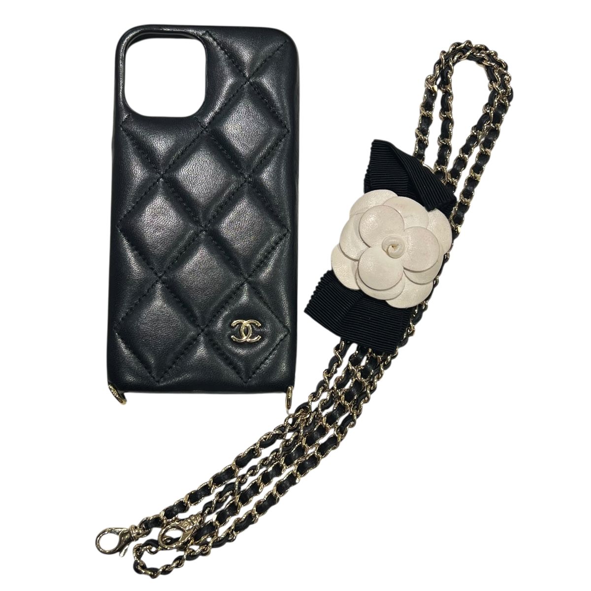 CHANEL キャビアスキン iPhone 13 pro ケース チェーン 黒 32128_0_tv.jpg