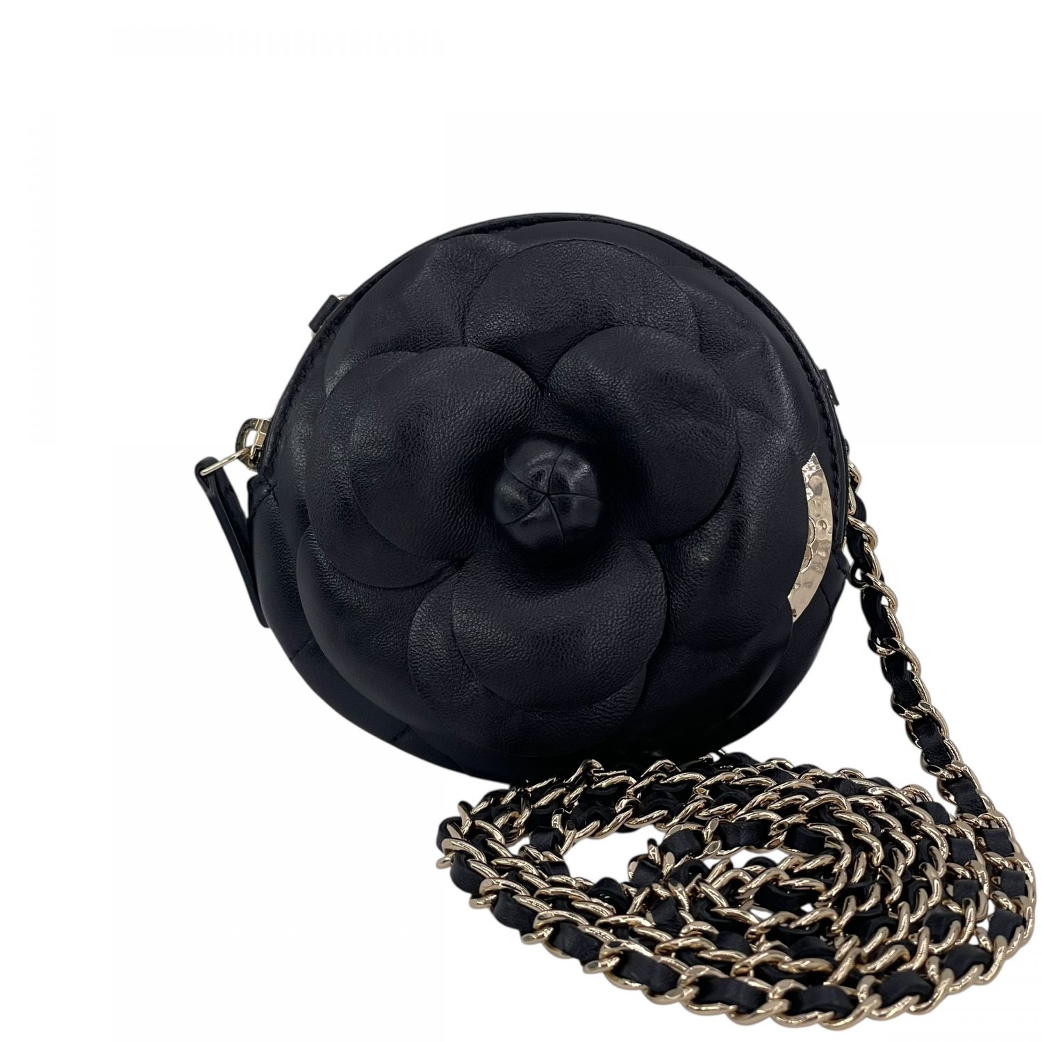 【中古】 CHANEL シャネル AP2121 カメリア チェーン ポシェット ショルダーバッグ ラムスキン ブラック レディース 25013632 KJ