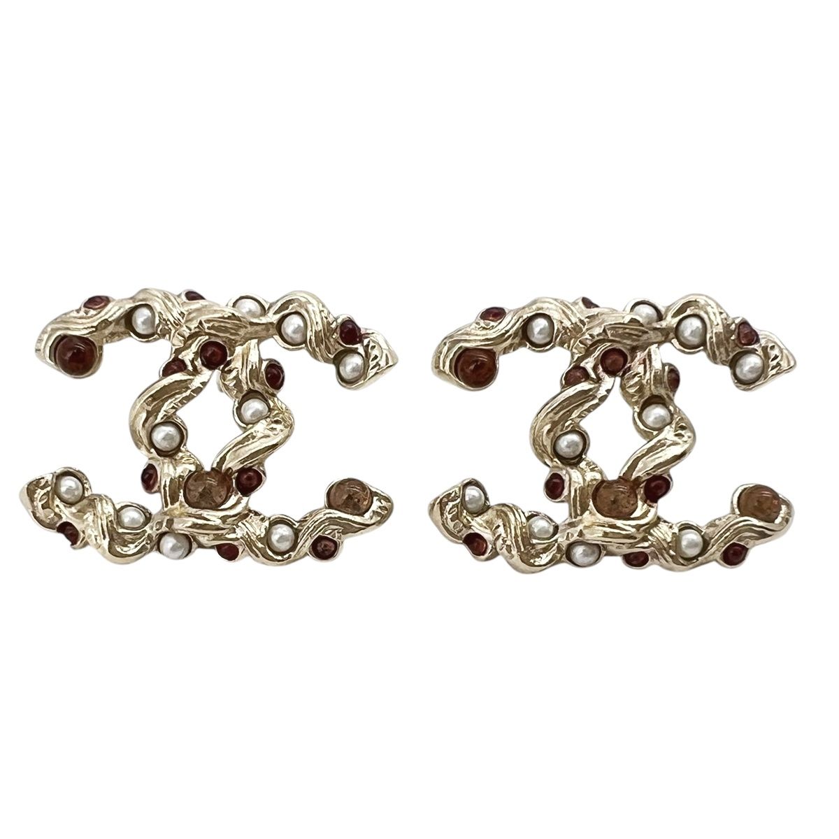 【中古】 CHANEL シャネル ピアス ココマーク カラーストーン フェイクパール ピアス D18 K CCマーク アクセサリー レディース 男女兼用 24010841 QB｜歌舞伎屋 X シルバーバンク