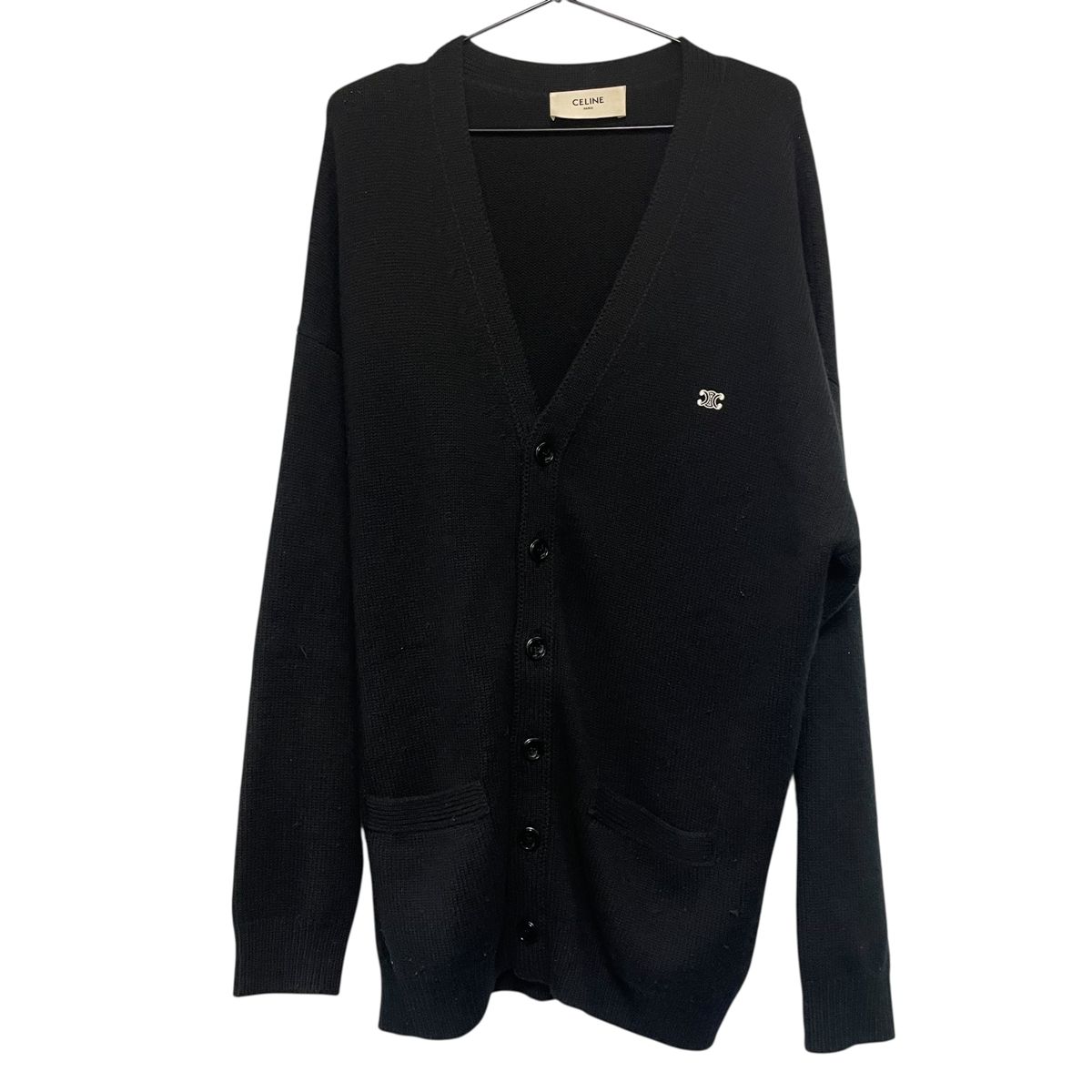 【中古】 CELINE セリーヌ 胸ロゴ カーディガン ブラック 黒 2AC88048T サイズS 長袖 ウール 25019194MY
