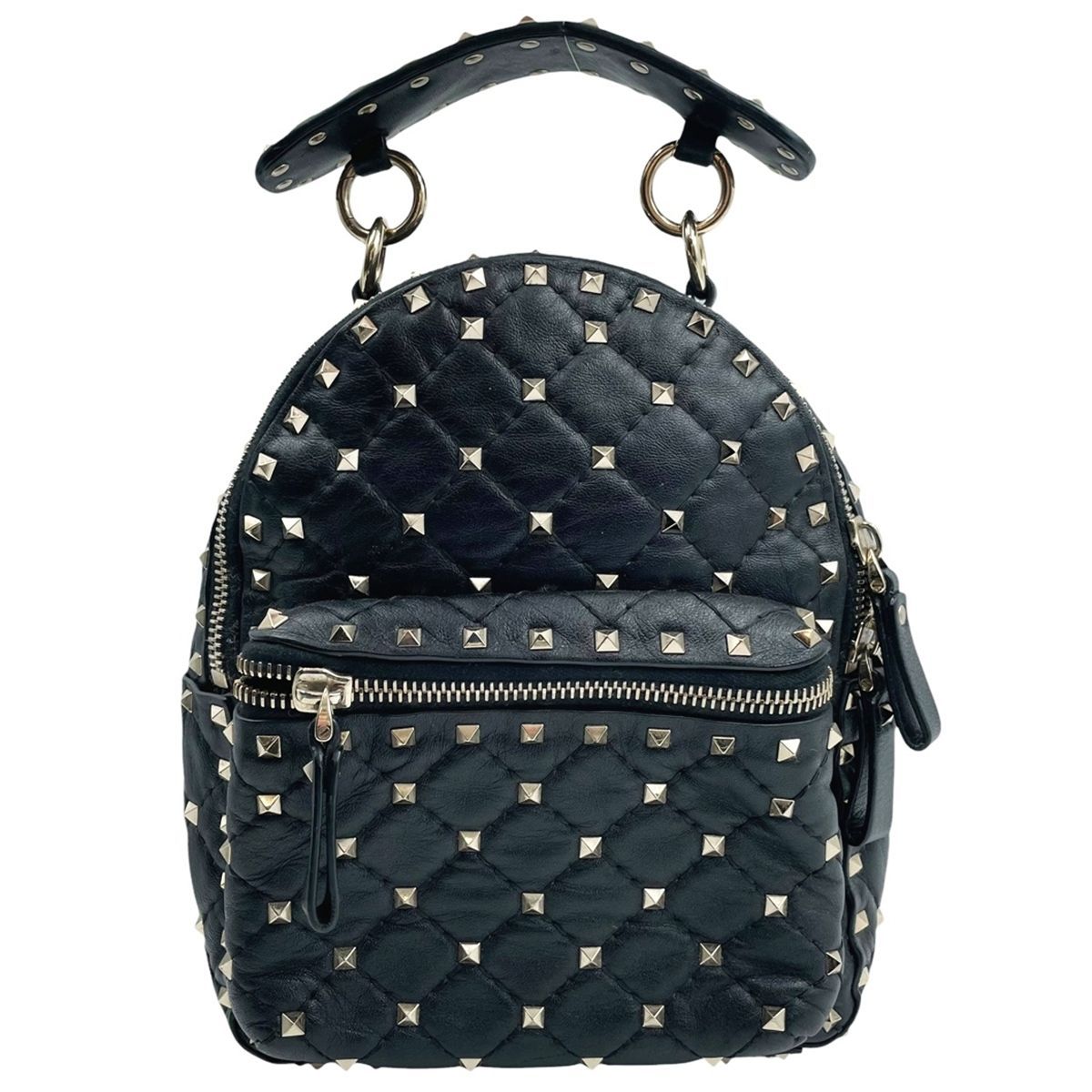 【中古】 VALENTINO ヴァレンティノ ロックスタッズ ミニバックパック なめし革 黒 3way 手持ち部分＆同盟罷業一回り着脱能力のある レディース  25030663 MK