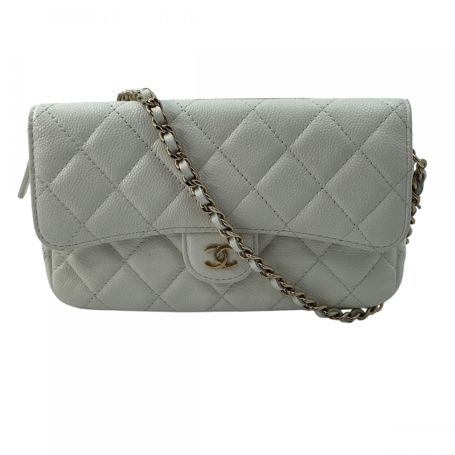 【中古】 CHANEL シャネル AP2096 フラップフォンケース キャビア人はだ 白 ショルダーバッグ レディース 25024572 KJ