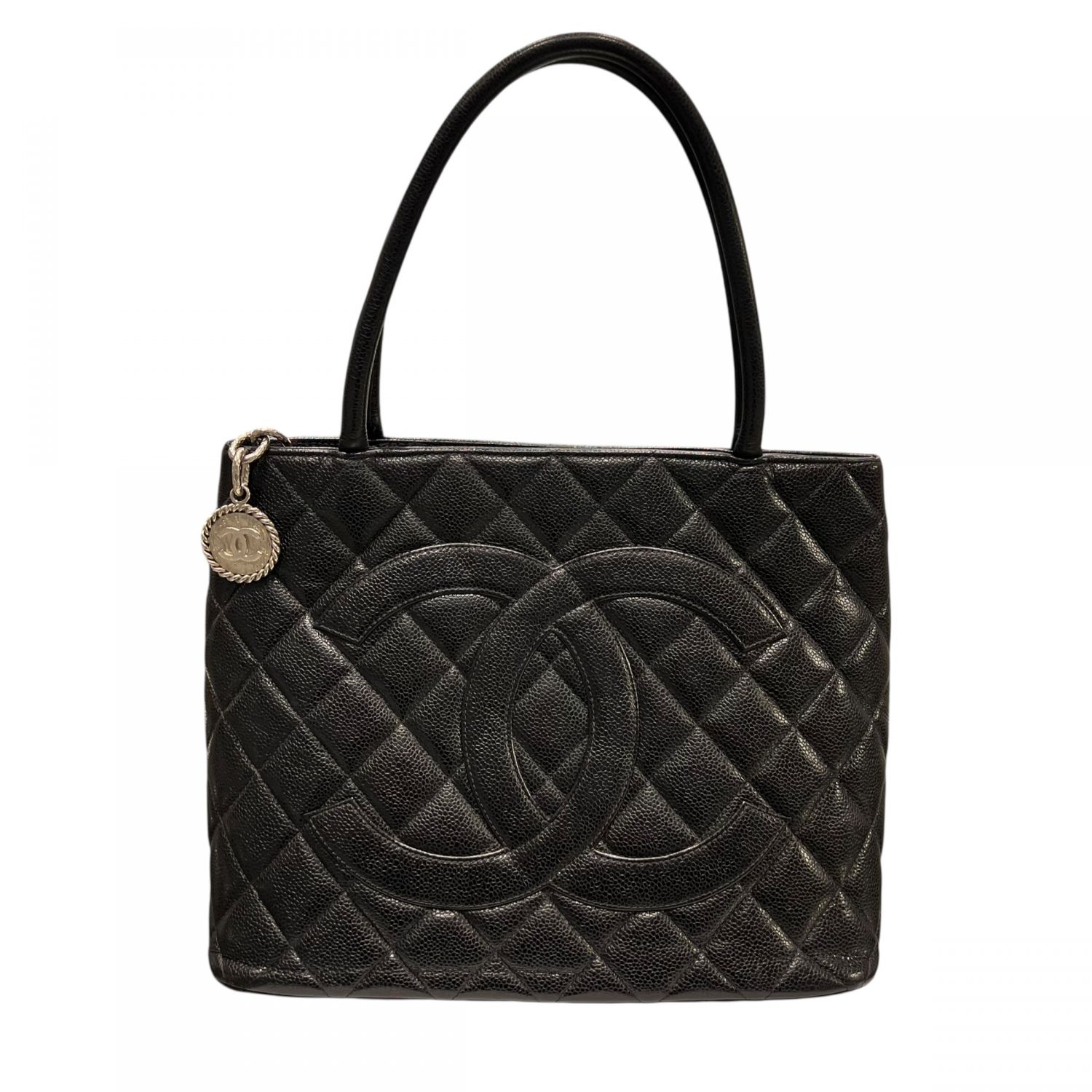 【中古】 CHANEL シャネル 刷り直すトート ハンドバング キャビア素はだ A01804 黒いこと しろがね色金具 なめし革 6番台 レディース 26003720 SA