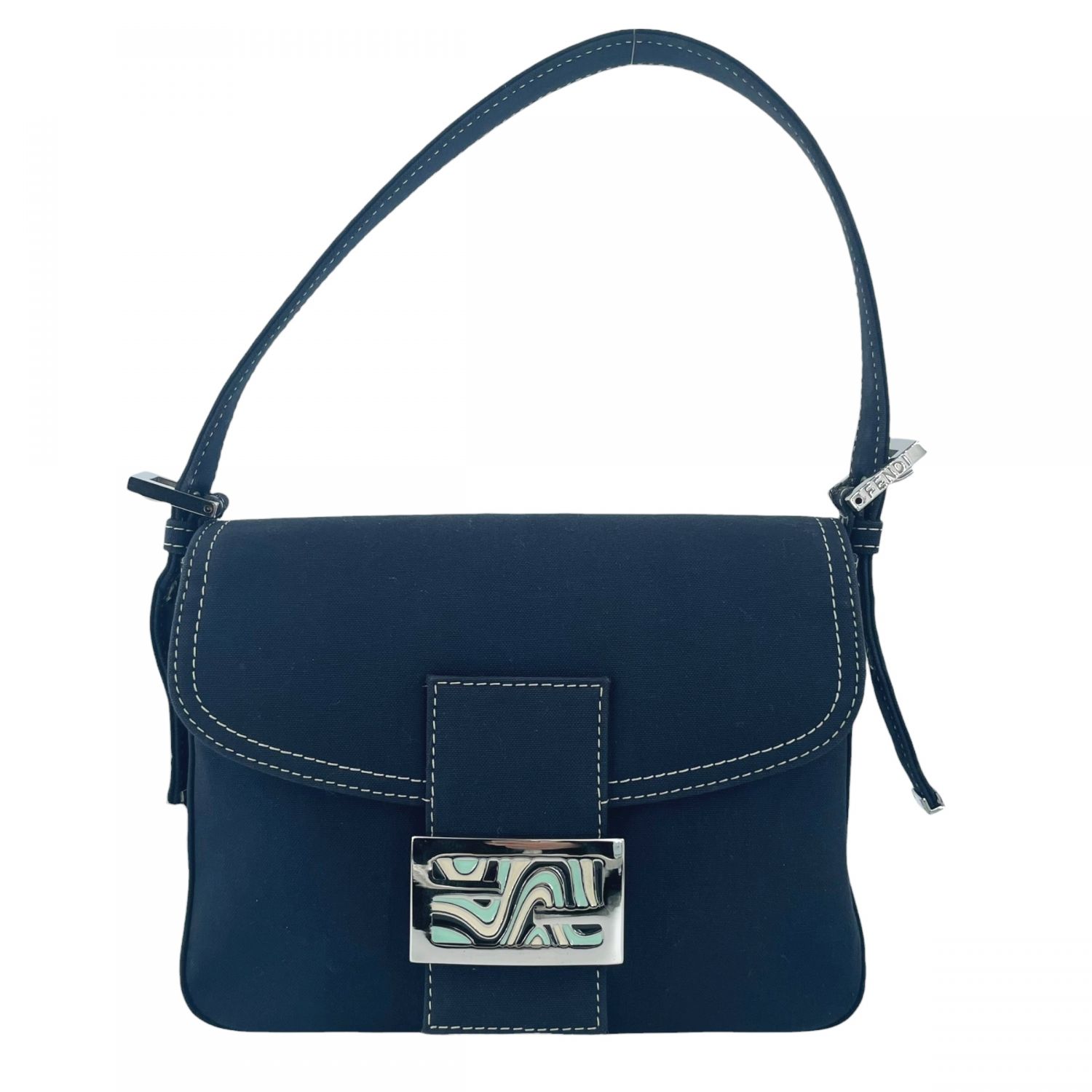 【中古】 Fendi フェンディ ミニ マンマバケット ビー玉 一ショルダーバッグ 米国海軍 SV金具 FFロゴタイプ 帆布 16464 ショルダーバッグ レディース 26014902 HO