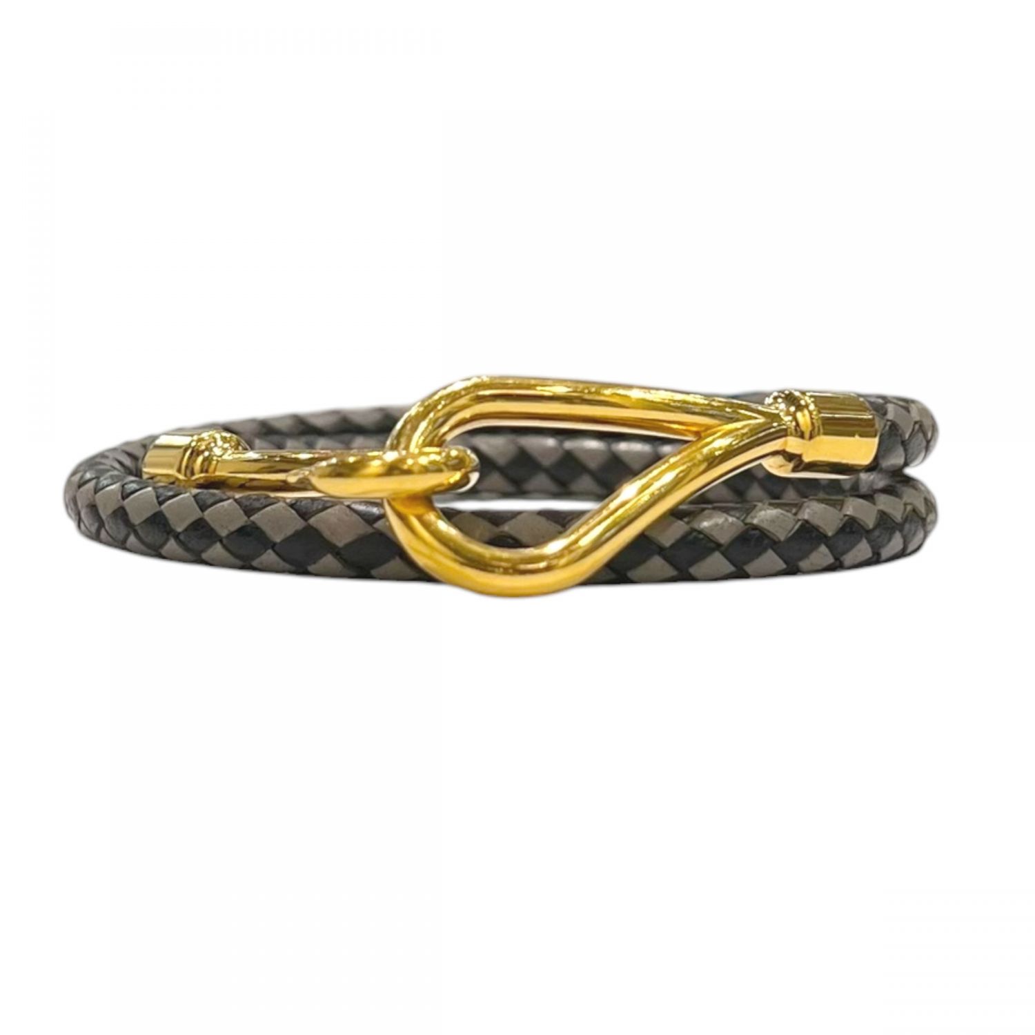 【中古】 HERMES エルメス 2連ジャンボブレスレット編み込み バイカラー レザ GPアクセサリー 25029876 SA