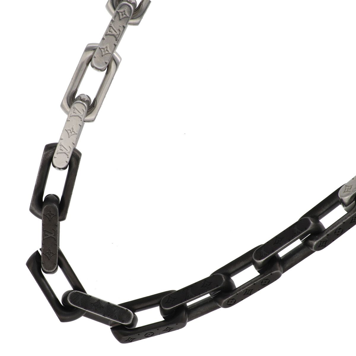 【中古】 LOUIS VUITTON ルイ・ヴィトン M00677 ネックレス モノグラム チェーン シルバー ブラック メンズ 25020990 KJ