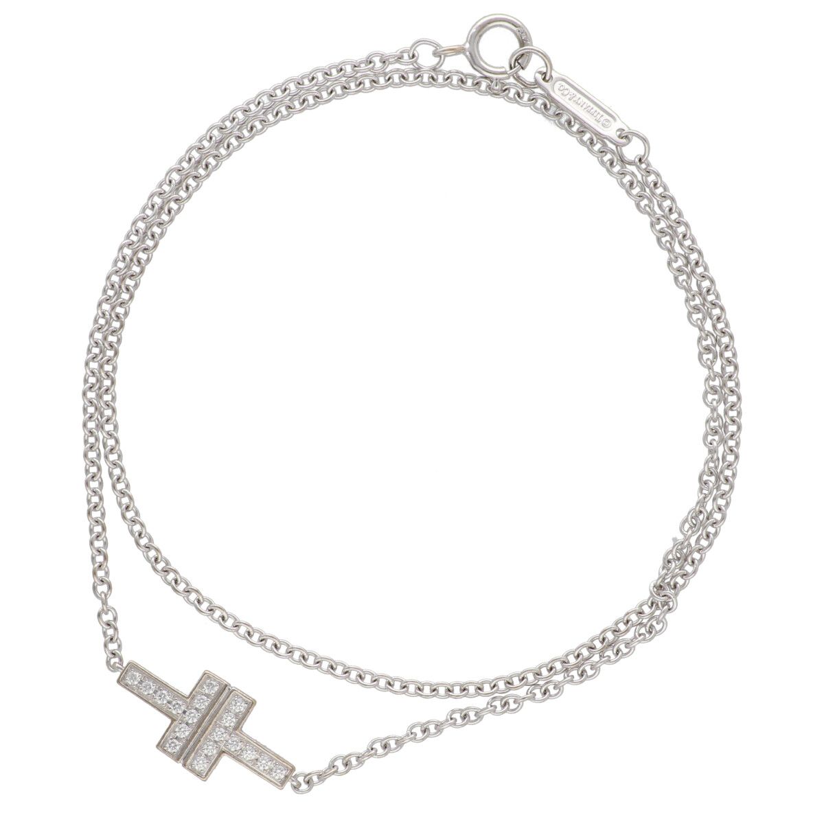 【中古】Tiffany＆Co ティファニー T TWOダブルチェーン ダイヤモンド ブレスレット 750 WG ジュエリー 25007266DS