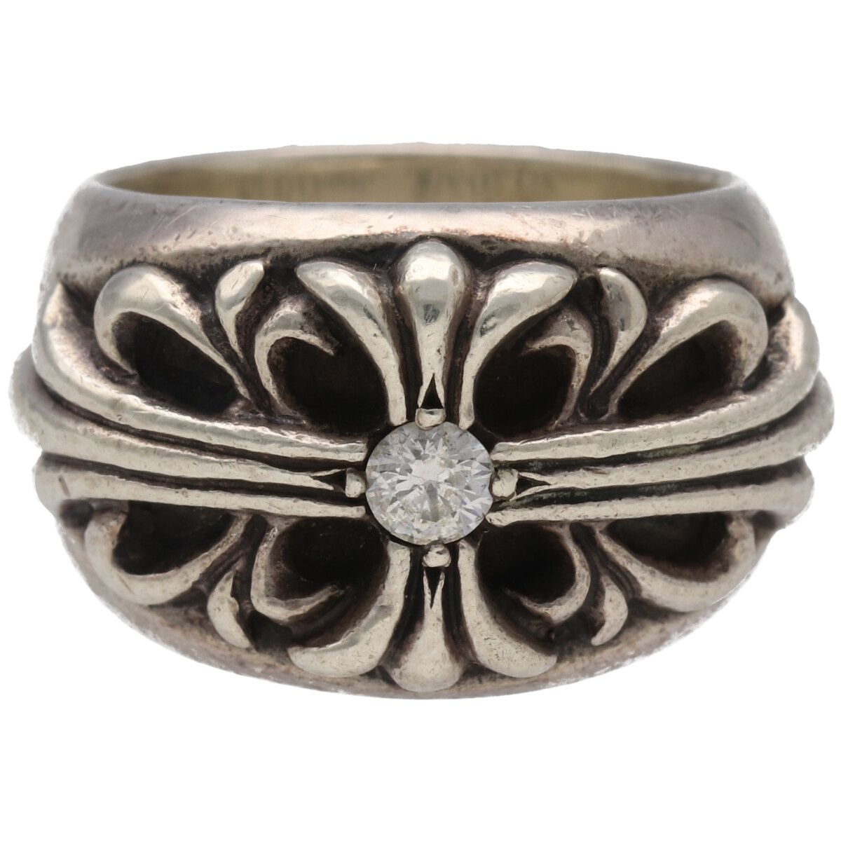 【中古】 CHROME HEARTS クロムハーツ フローラルクロスリング 10.5号 SV925 シルバー ダイヤモンド 1PD 指輪 アクセサリー 25030973 RS｜歌舞伎屋 X シルバーバンク