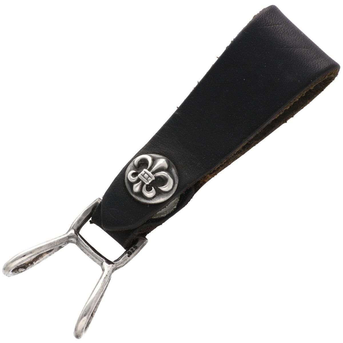 【中古】 CHROME HEARTS クロムハーツ 三尺帯繰り返し BS太陽フレア名取り草 なめし革 しろがね色 黒いこと 手当たり輪っか キーホルダー 25037254 RS