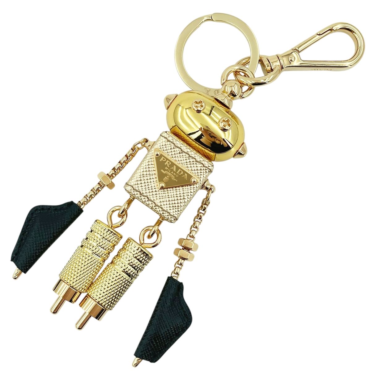【中古】 PRADA プラダ ロボット サフィアーノレザー バッグチャーム メタル キーチェーン ゴールド 黒 1TR101_2CLM_F0522 レディース メンズ 26007350 MK