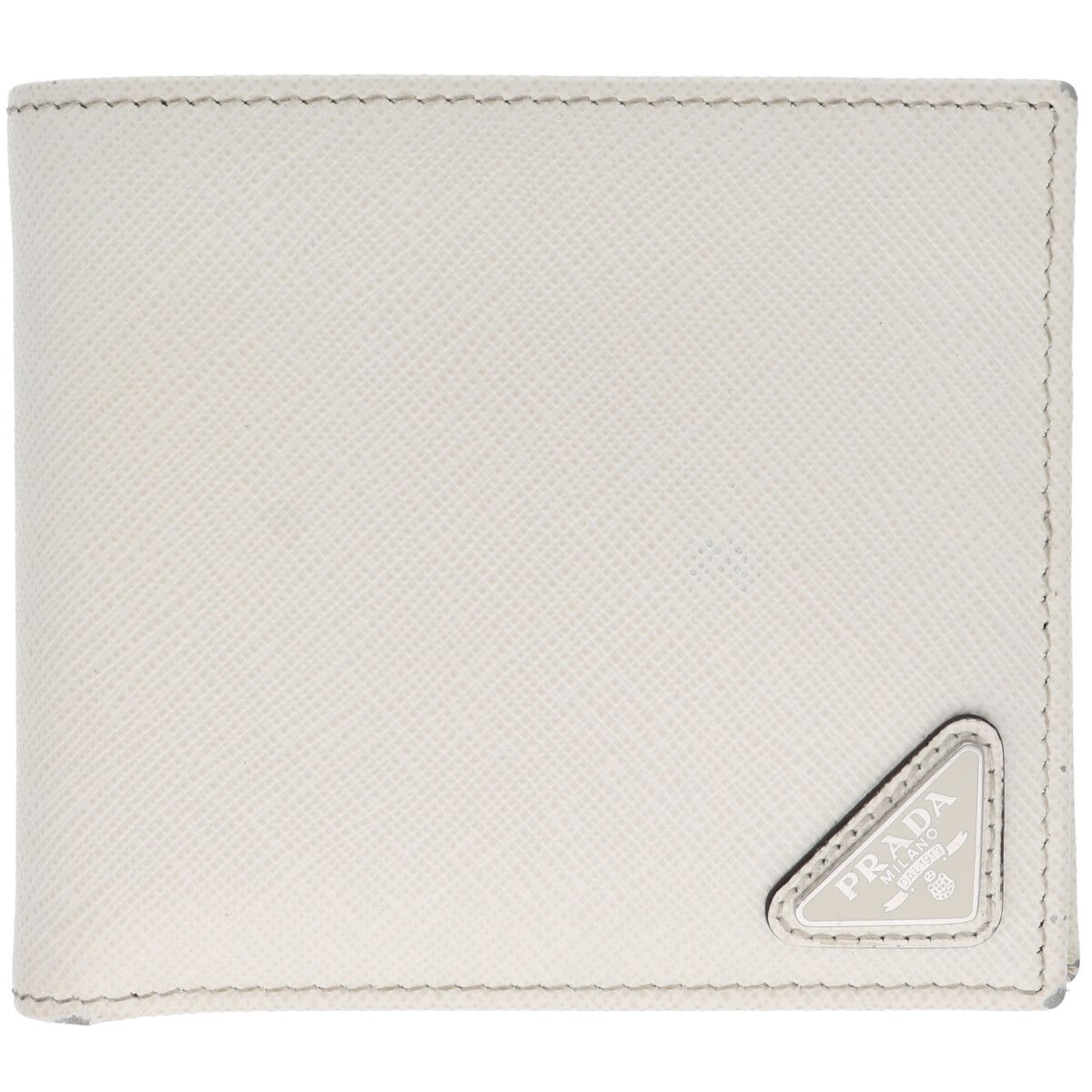 【中古】 PRADA プラダ 硬貨がま口付き添い人 サフィアーノレザー ウォレット 2MO738_QHH_F0K74 車輪止め白いこと 白 ３角形ロゴタイプ 二つ折り紙入れ 折りたたみ パウダーコンパクト 25038629 RS