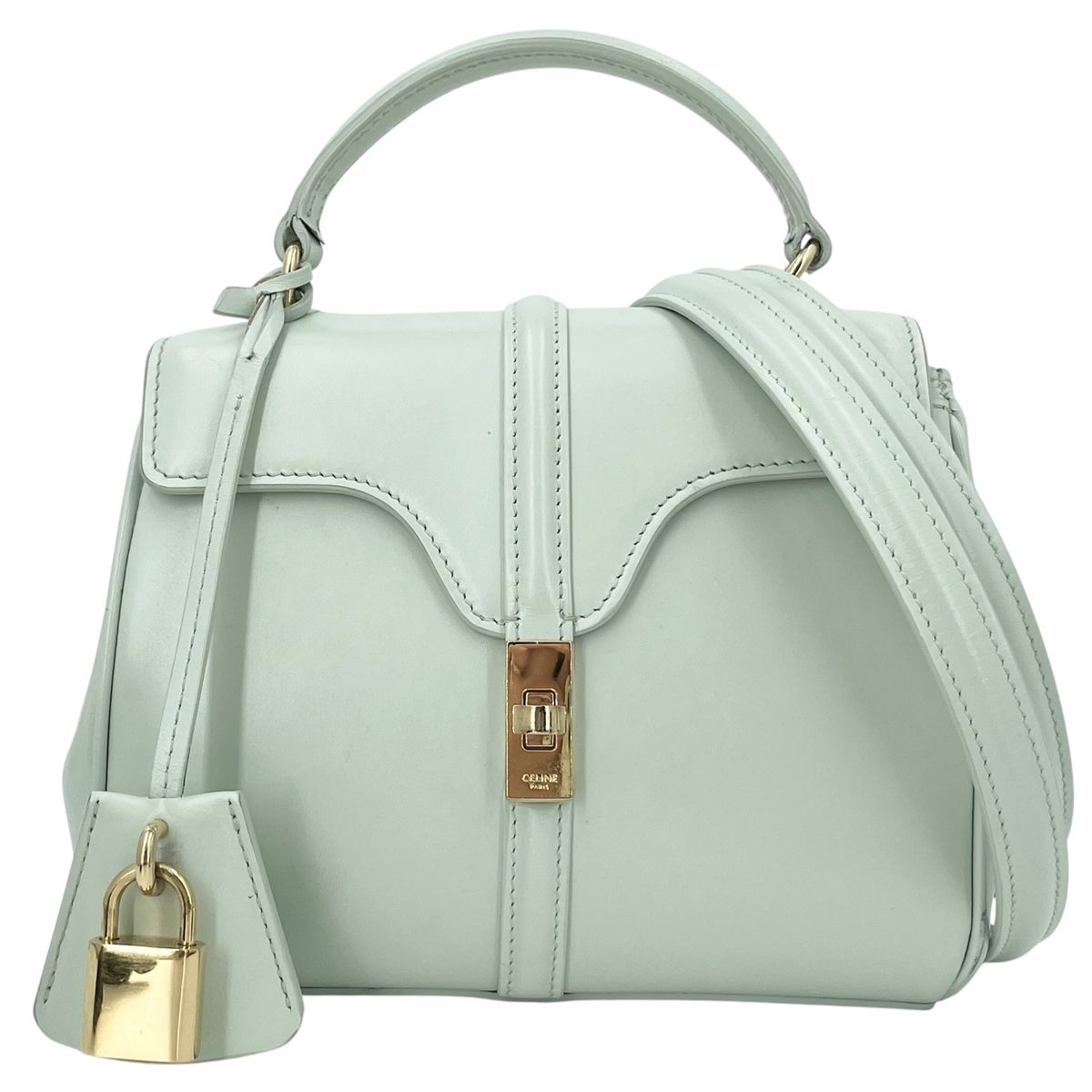 【中古】 CELINE セリーヌ ミニ 16（セーズ） ライトグリーン ミントカラー 197983BEY 2way サテンドカーフスキン ハンドバッグ ショルダーバッグ 26006333 MK｜歌舞伎屋 X シルバーバンク