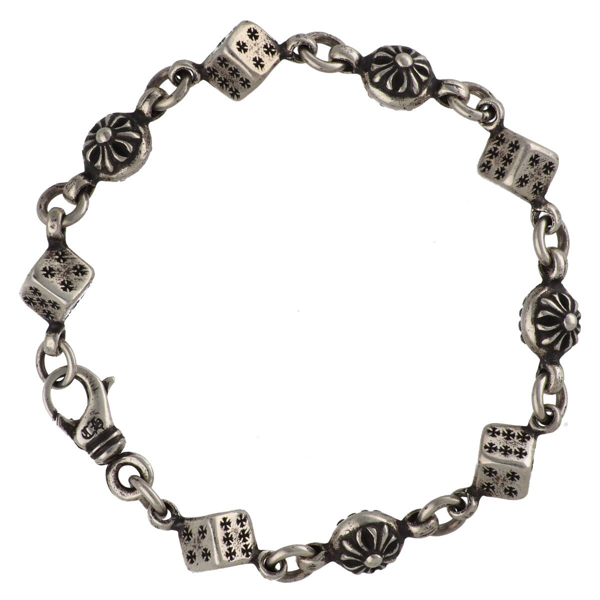 【中古】 CHROME HEARTS クロムハーツ ダイス型 クロスボールブレスレット 9繋がり SV925 しろがね色 9LINK 骰子 佩び物 25035935 RS
