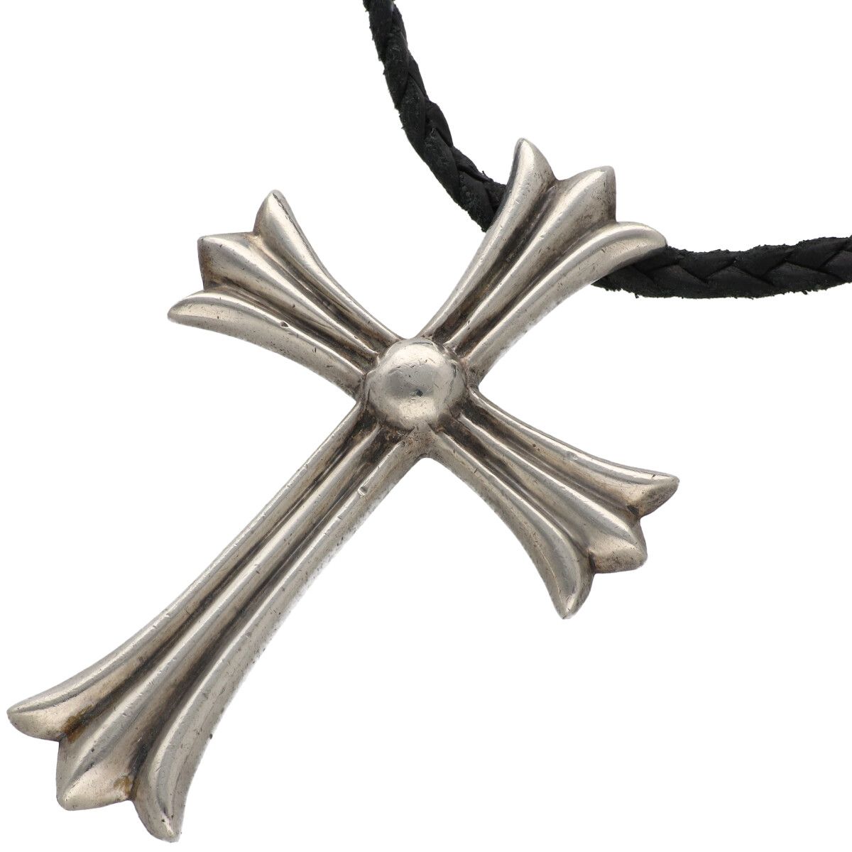 【中古】 CHROME HEARTS クロムハーツ ラージCHクロスw/レザーブレイド ネックレス・ペンダント ボロチップ ペンダント ネックレス シルバー アクセサリー 25038358 AO｜歌舞伎屋 X シルバーバンク