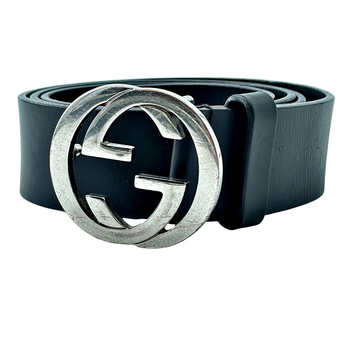 【中古】 GUCCI グッチ インターロッキング レザー ベルト ブラック 黒 368186 サイズ 95 メンズベルト 26004106MY｜歌舞伎屋 X シルバーバンク