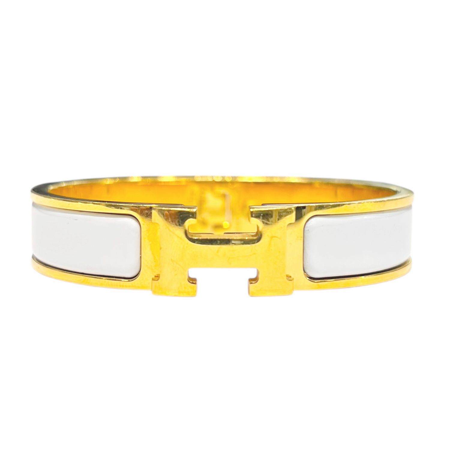 【中古】 HERMES エルメス クリッククラックH バングル PM ブレスレット ゴールド×ホワイトアクセサリー レディース 26000516 SA