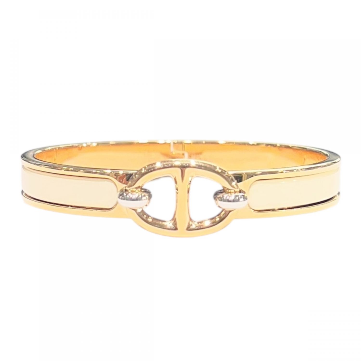 【中古】 HERMES エルメス バングル エナメルブレスレット 《ミニ・クリック/シェーヌ・ダンクル》ゴールデンローズ×クリーム アクセサリー レディース 26003305 SA
