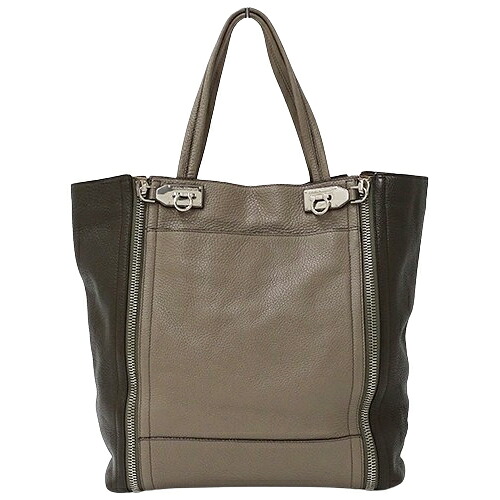 【全品最大10％OFF！14日20時から17日9時59分まで！】フェラガモ Ferragamo バッグ レディース ブランド トートバッグ ガンチーニ レザー グレー ブラウン 肩掛け A4 大容量 大きめ おしゃれ 通勤 通学 【中古】 23,100円