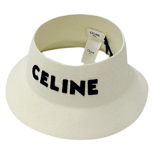 【全品最大10％OFF！14日20時から17日9時59分まで！】セリーヌ CELINE 帽子 レディース ブランド クラウンレスハット ラビットヘアー フェルト ホワイト Mサイズ ロゴ おしゃれ 個性的 【中古】