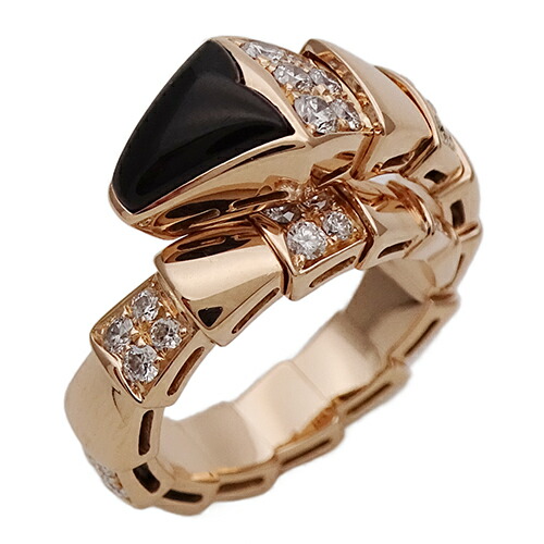 【全品最大10％OFF！14日20時から17日9時59分まで！】ブルガリ BVLGARI リング レディース メンズ ブランド 指輪 750PG オニキス ダイヤモンド セルペンティ ヴァイパー Mサイズ 約11号 ピンクゴールド ジュエリー 磨き済み 【中古】