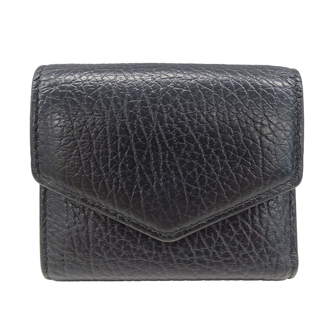 メゾン マルジェラ 4ステッチ 三つ折りウォレット 黒 カーフレザー  