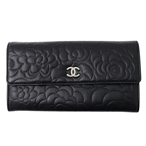 CHANEL カメリア 二つ折り長財布 ココマーク 長財布 レザー ブラック 楽天市場】CHANEL シャネル小銭入れ付き2つ折り長財布カメリア