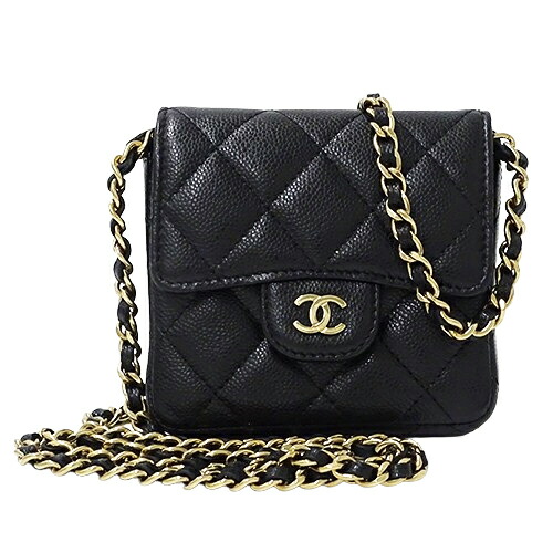 【出品最終日】CHANEL ブラックレザー マトラッセ ケース CHANEL シャネル マトラッセ コインケース ブラック/SV レザー 22番台
