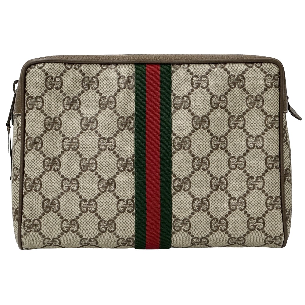 【ほぼ全品最大10％OFF！４日２０時から１０日２５時59分まで！】グッチ GUCCI ポーチ レディース メンズ ブランド シェリー GGプラス PVC ブラウン 89・01 ヴィンテージ おしゃれ 定番 【中古】